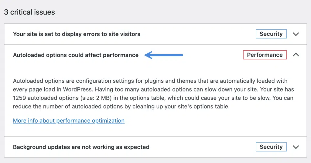 Autoloaded Options Could Affect Performance